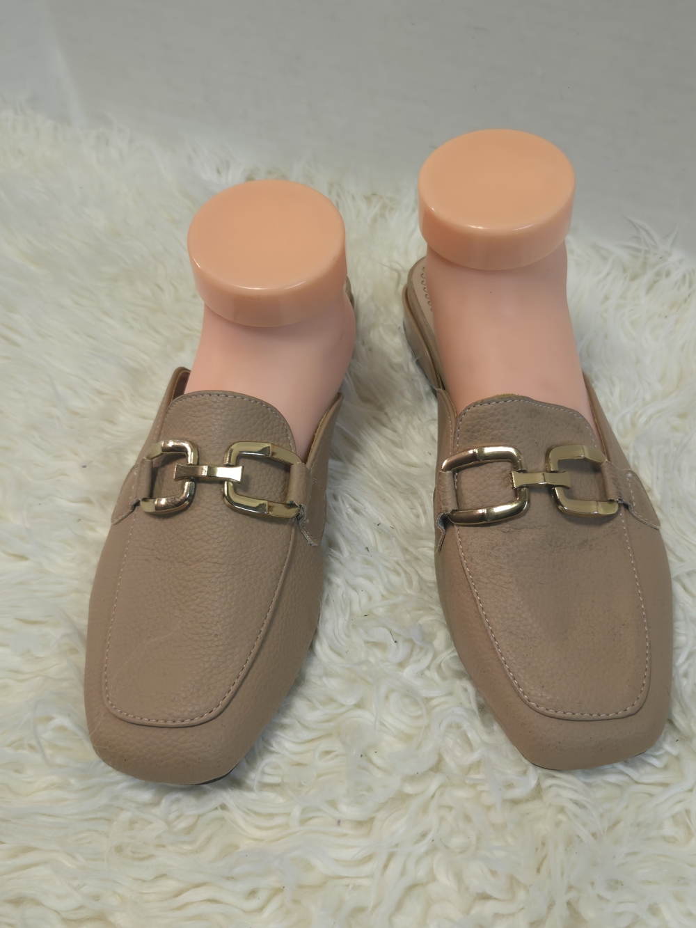 Target Taupe Slip-On Mules with Gold Horsebit